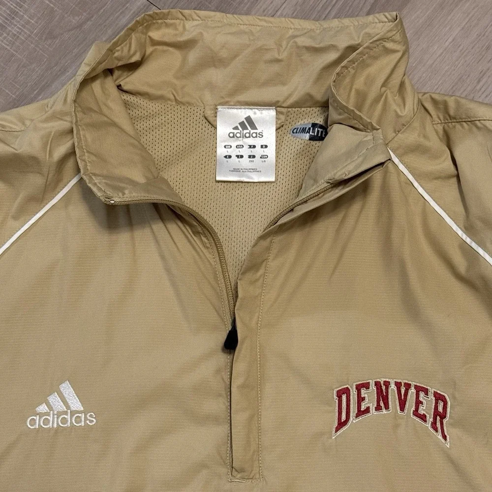 Y2K Adidas Denver Climalite Gold Pullover Windbreaker Zip Pockets‎ Size Large